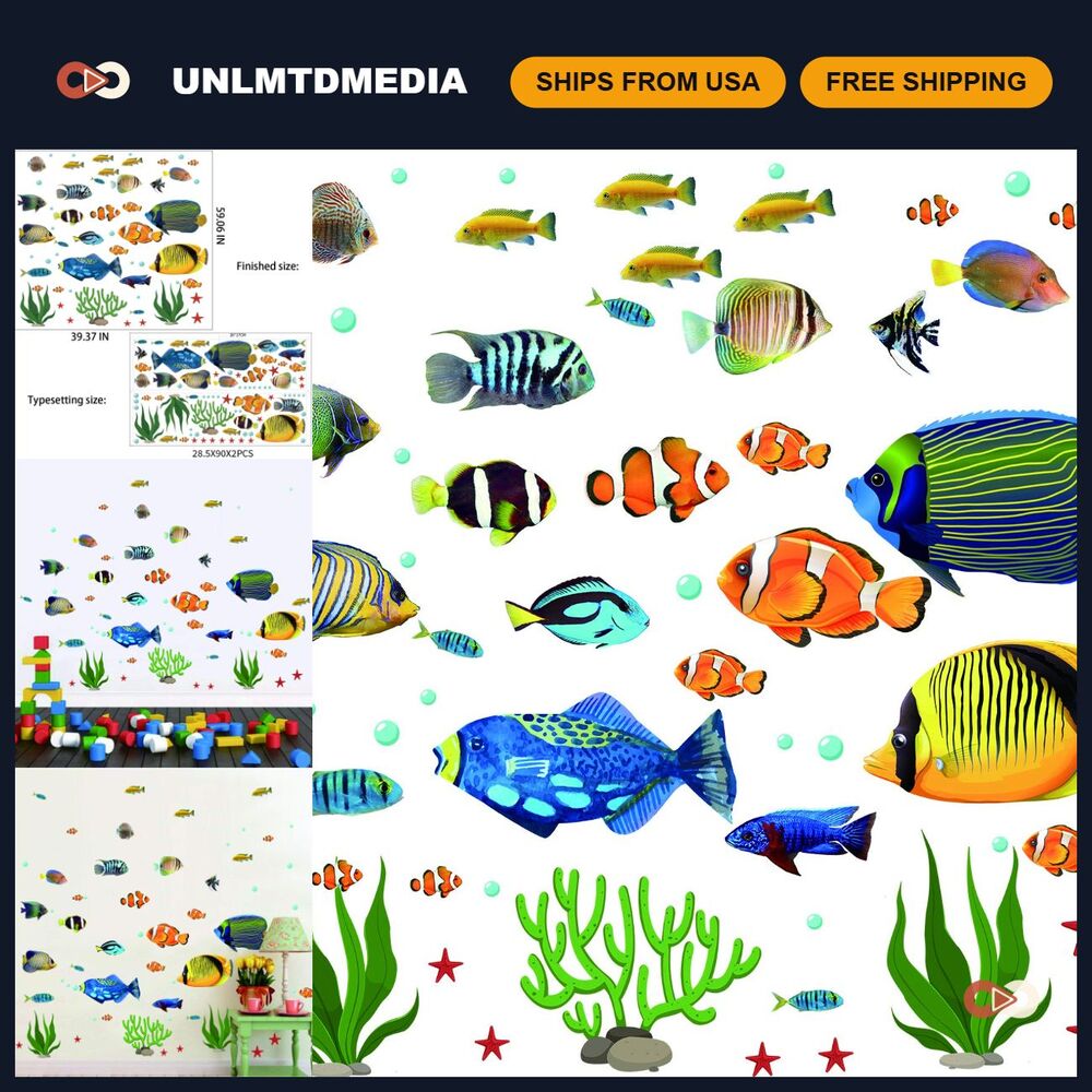 Under the Sea Fish Wall Stickers - Coral Reef Decals, Peel & Stick Starfish Art